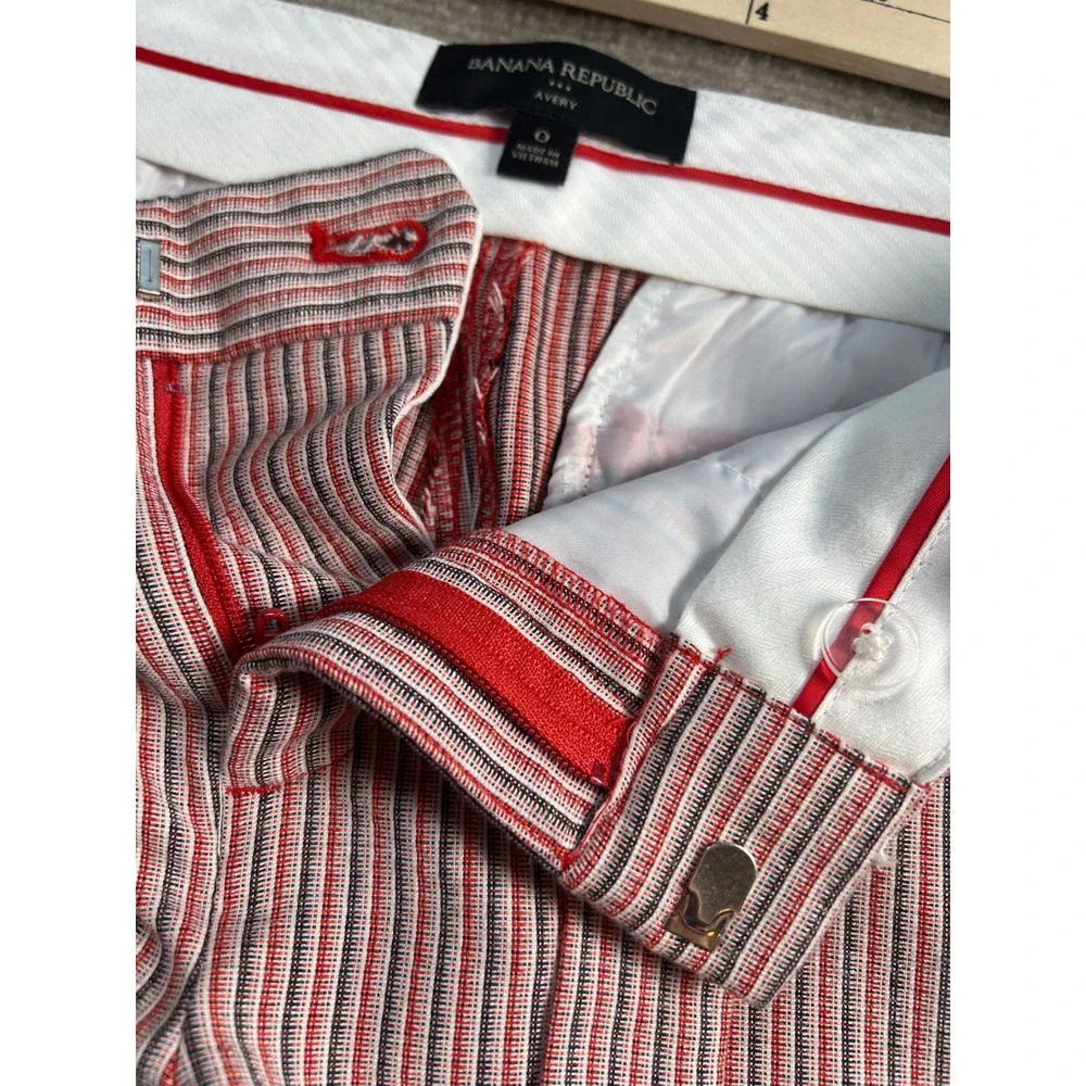 Banana Republic Avery Striped Ankle Pants Red Navy‎ White Tie Waist Womens 0